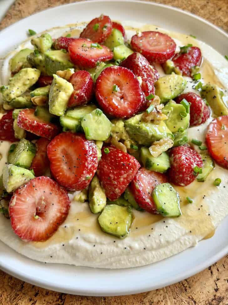 strawberry salad with whipped white bean feta