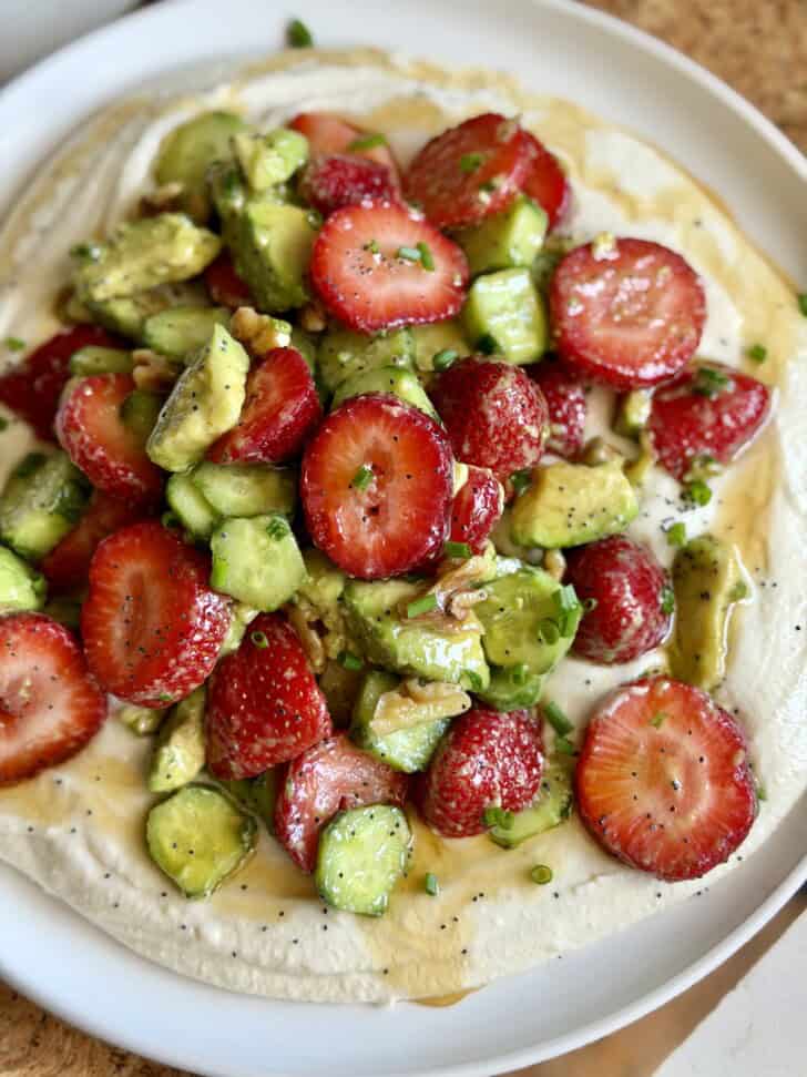 strawberry salad with whipped white bean feta