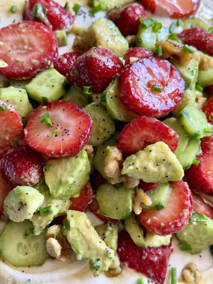 strawberry salad with whipped white bean feta