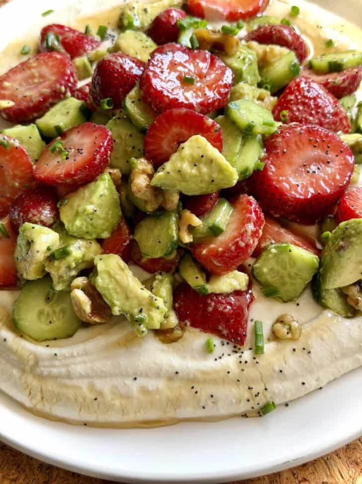 strawberry salad with whipped white bean feta