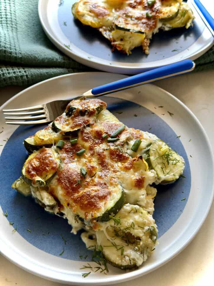 low carb greek style cheesy zucchini bake