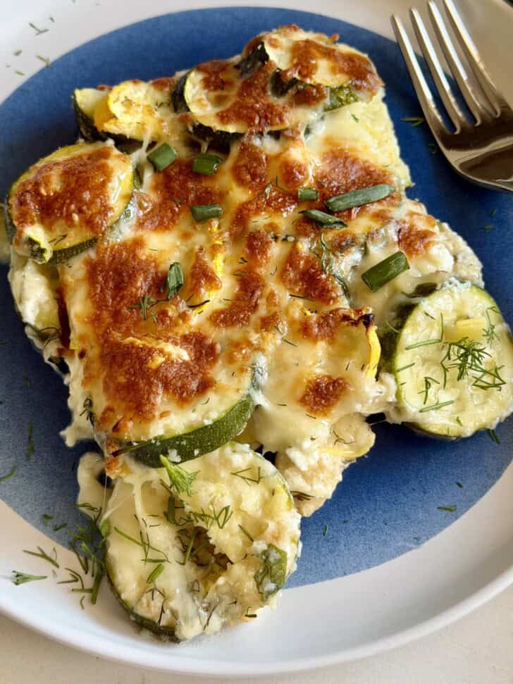 low carb greek style cheesy zucchini bake