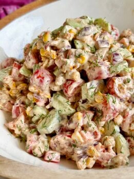 high protein creamy cucumber + chickpea salad