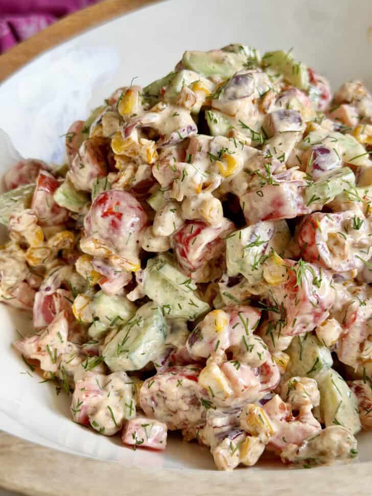 high protein creamy cucumber + chickpea salad