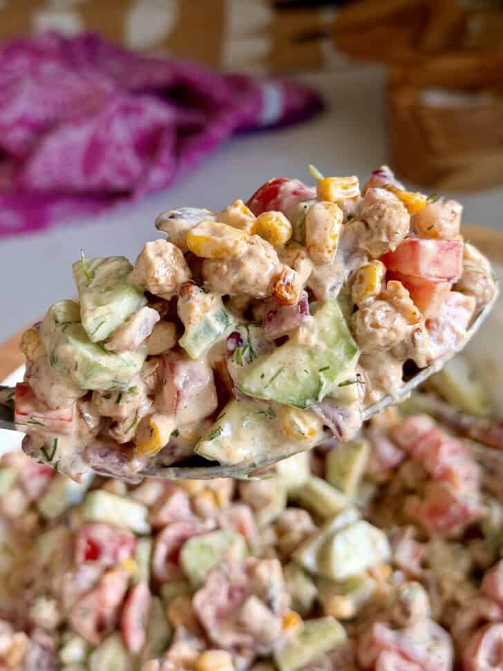 high protein creamy cucumber + chickpea salad