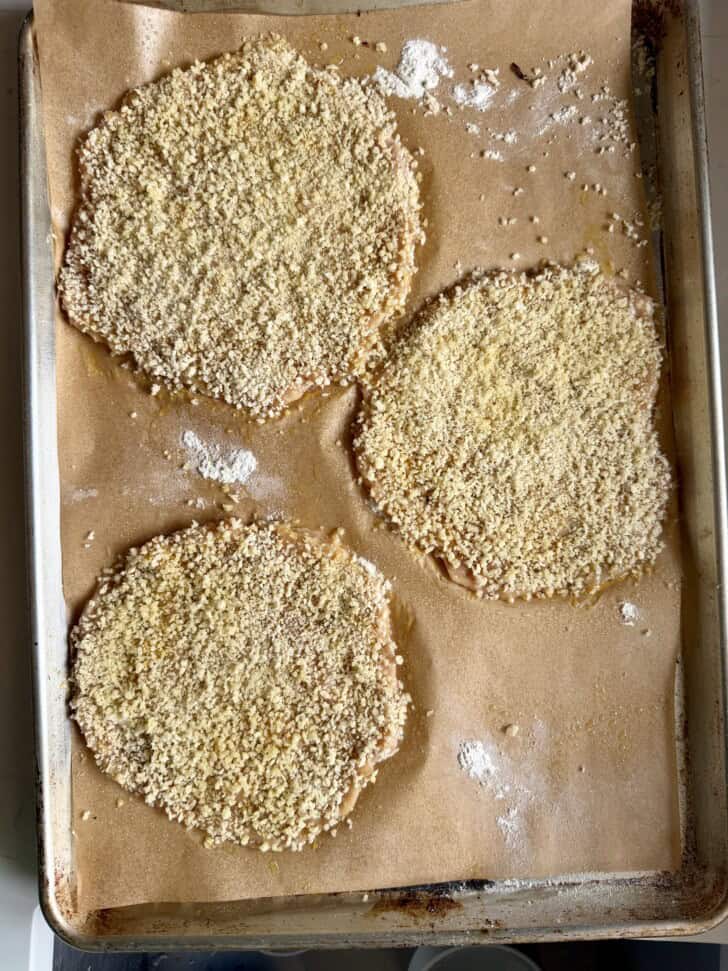 giant crispy ground chicken parm pizzas