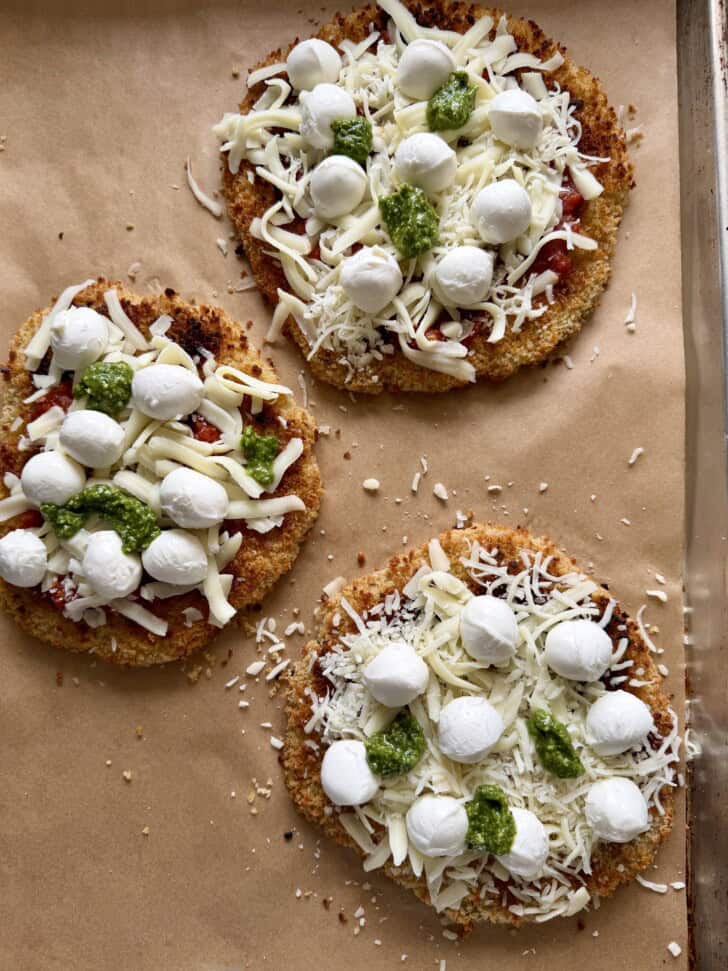 giant crispy ground chicken parm pizzas