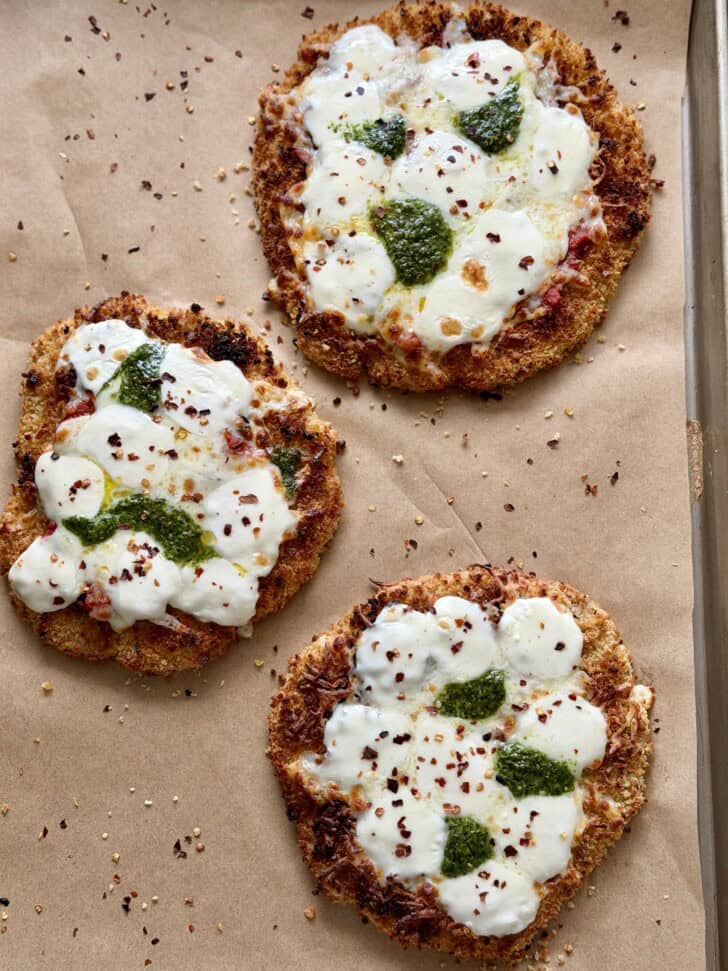 giant crispy ground chicken parm pizzas