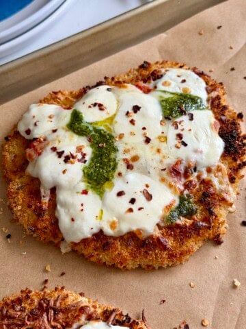 giant crispy ground chicken parm pizzas