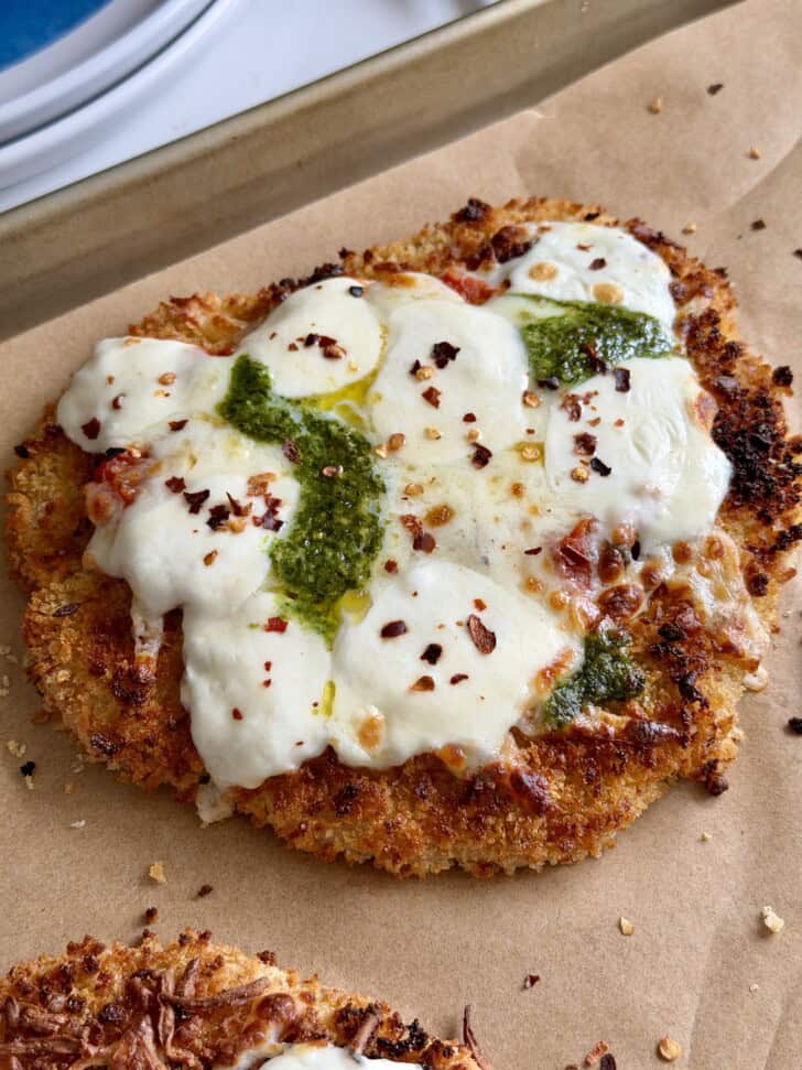 giant crispy ground chicken parm pizzas