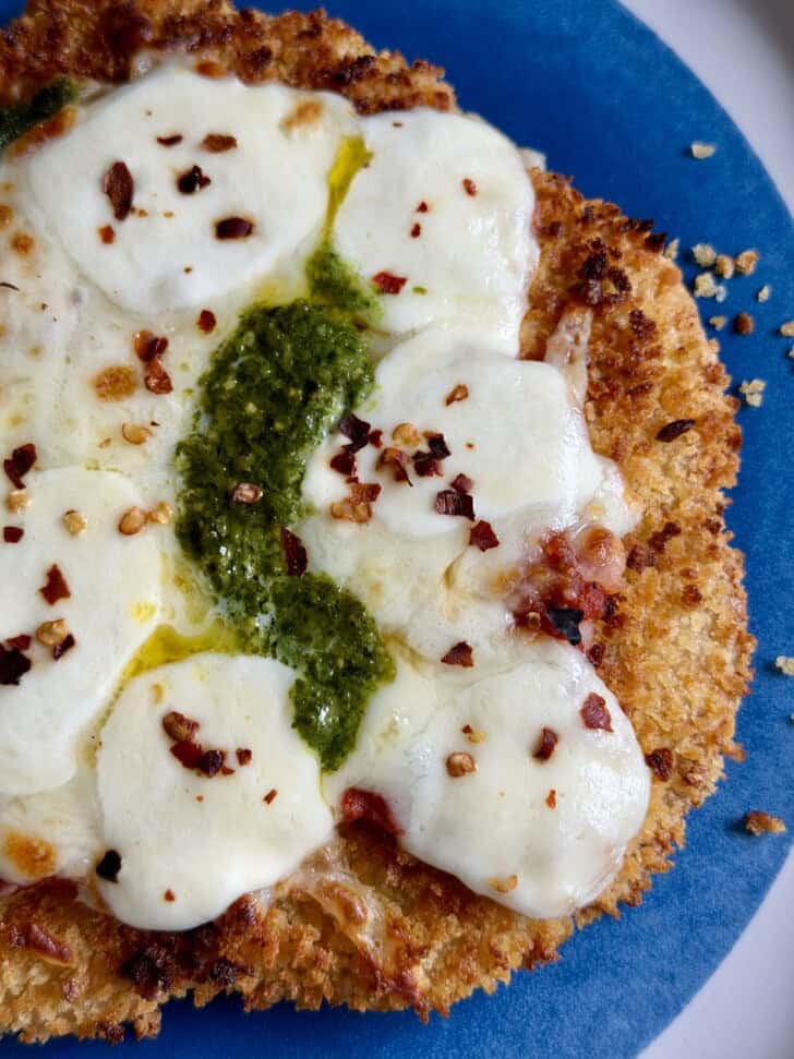 giant crispy ground chicken parm pizzas