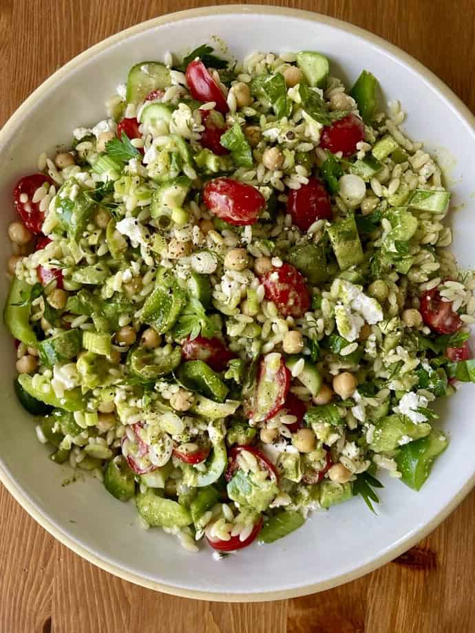 super green summer orzo salad
