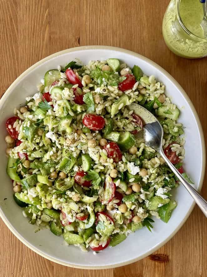 super green summer orzo salad