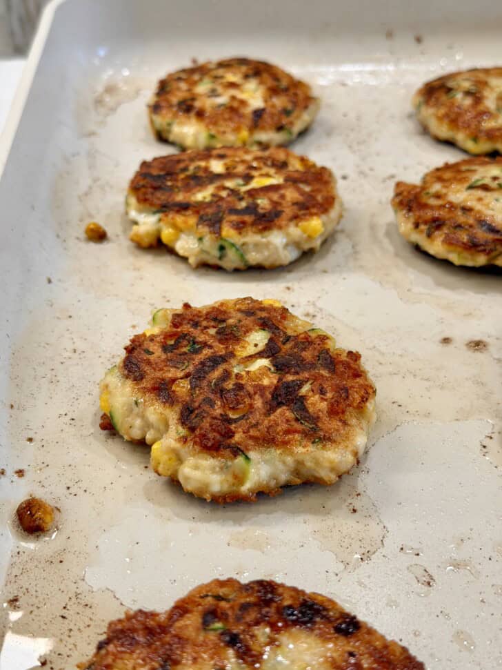 cheesy zucchini chicken + corn fritters