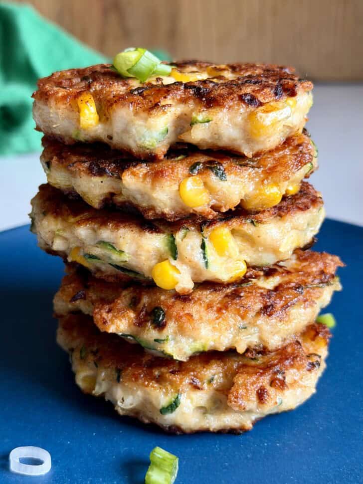 cheesy zucchini chicken + corn fritters