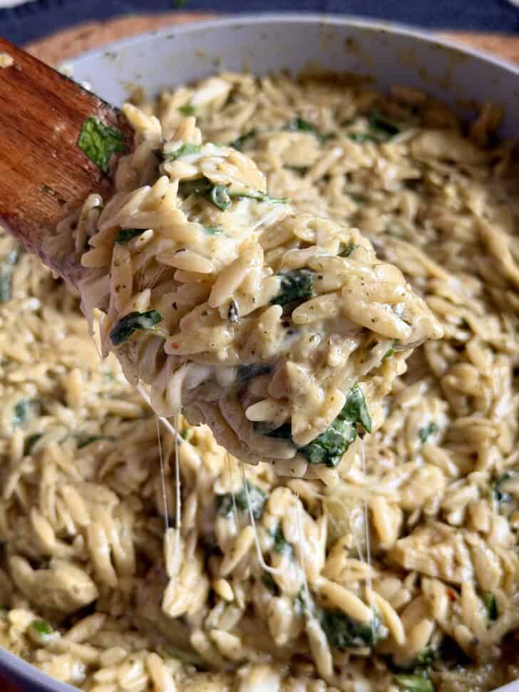 creamy spinach artichoke orzo