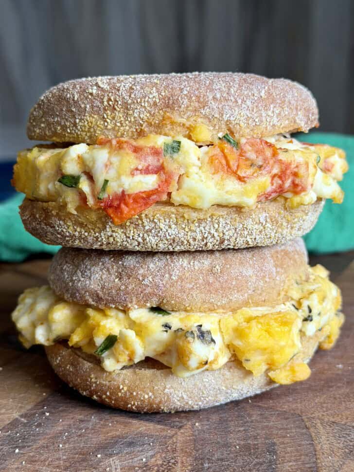 baked eggs with feta and tomato breakfast sandwiches